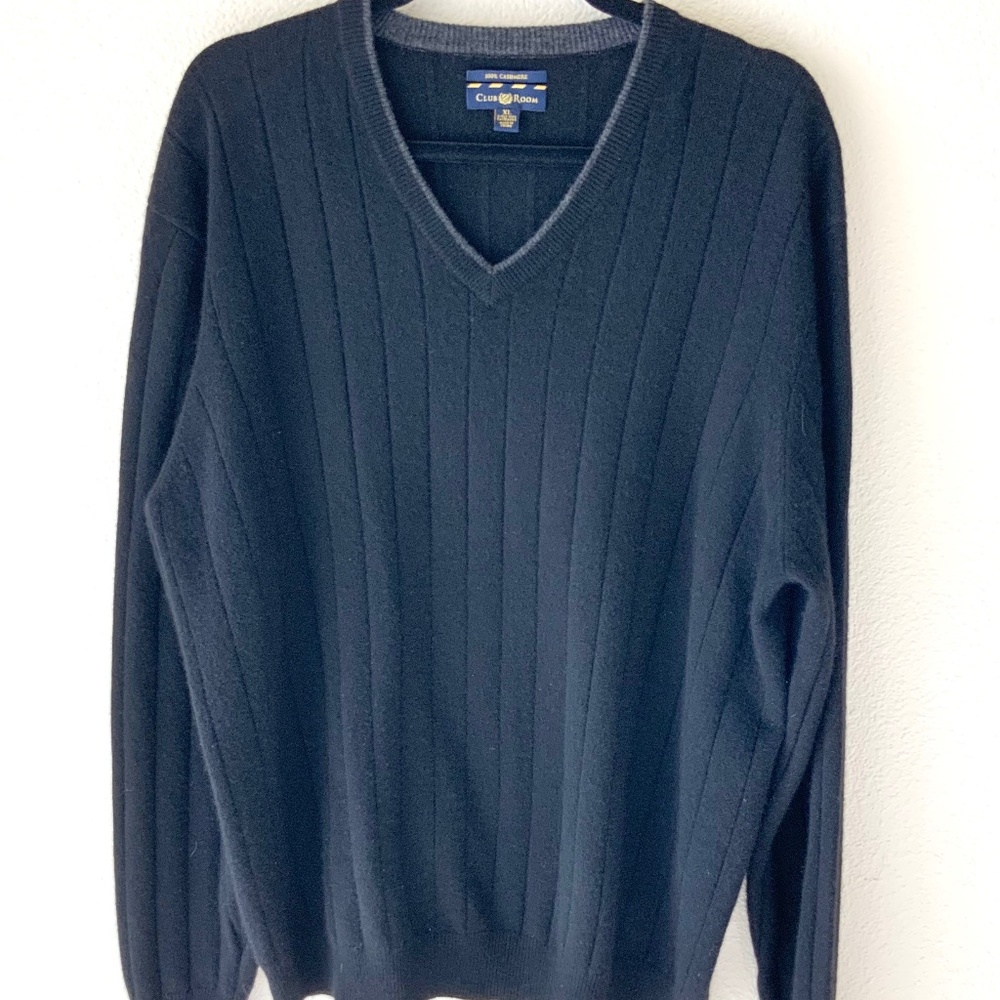 LIKE NEW! Club Room Mens 100% Cashmere Sweater Black V Neck Size XL Pullover